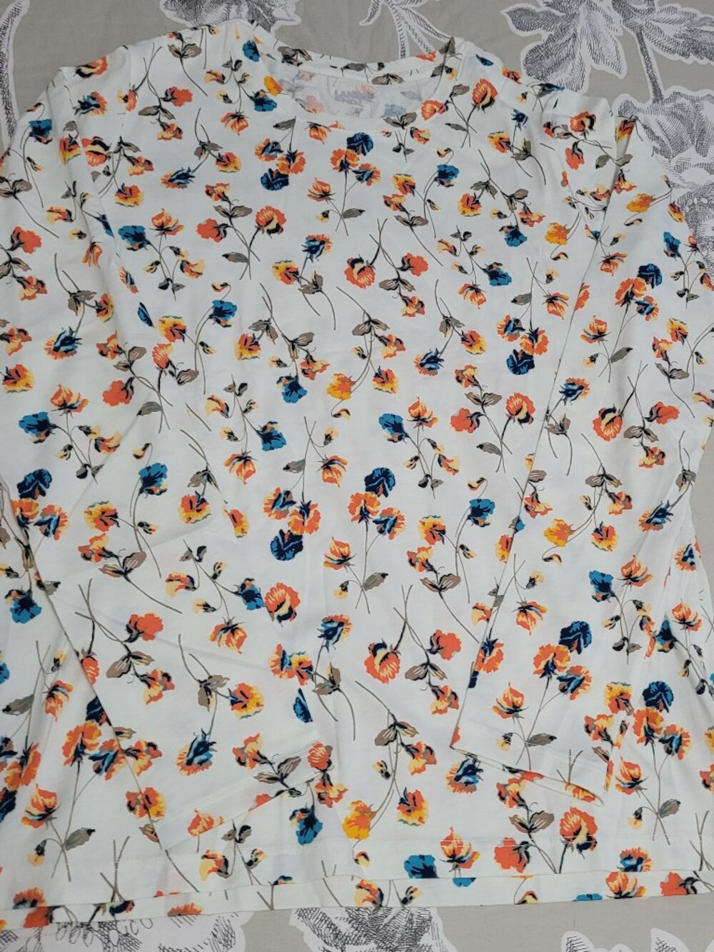 Land's End Floral Long Sleeve Cotton T Shirt Small NWT